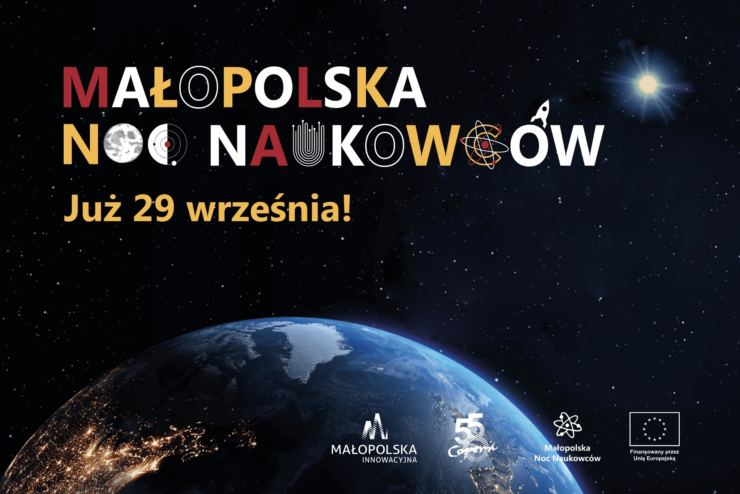 Baner promujący Małopolską Noc Naukowców w dniu 29 września 2023 roku.